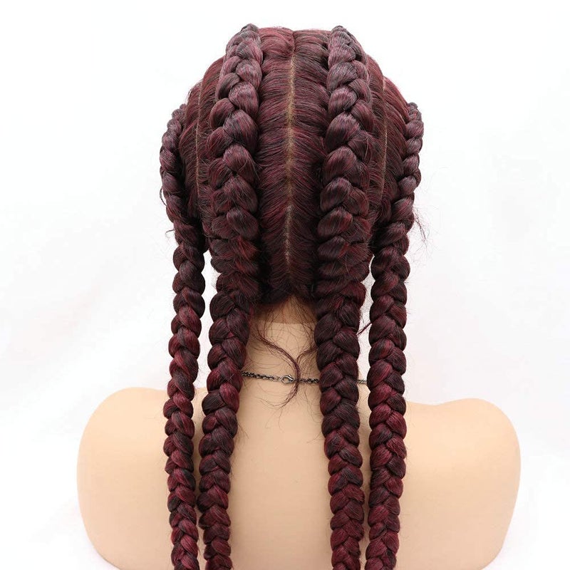 RainaHair 4 Twist Hand Braided Lace Front Wigs 32 Inches 1B# Black Mixed 27# Wig with Baby Hair 100% Hand-Braided Brown for Women (32 Inch) (Red) - Image 1